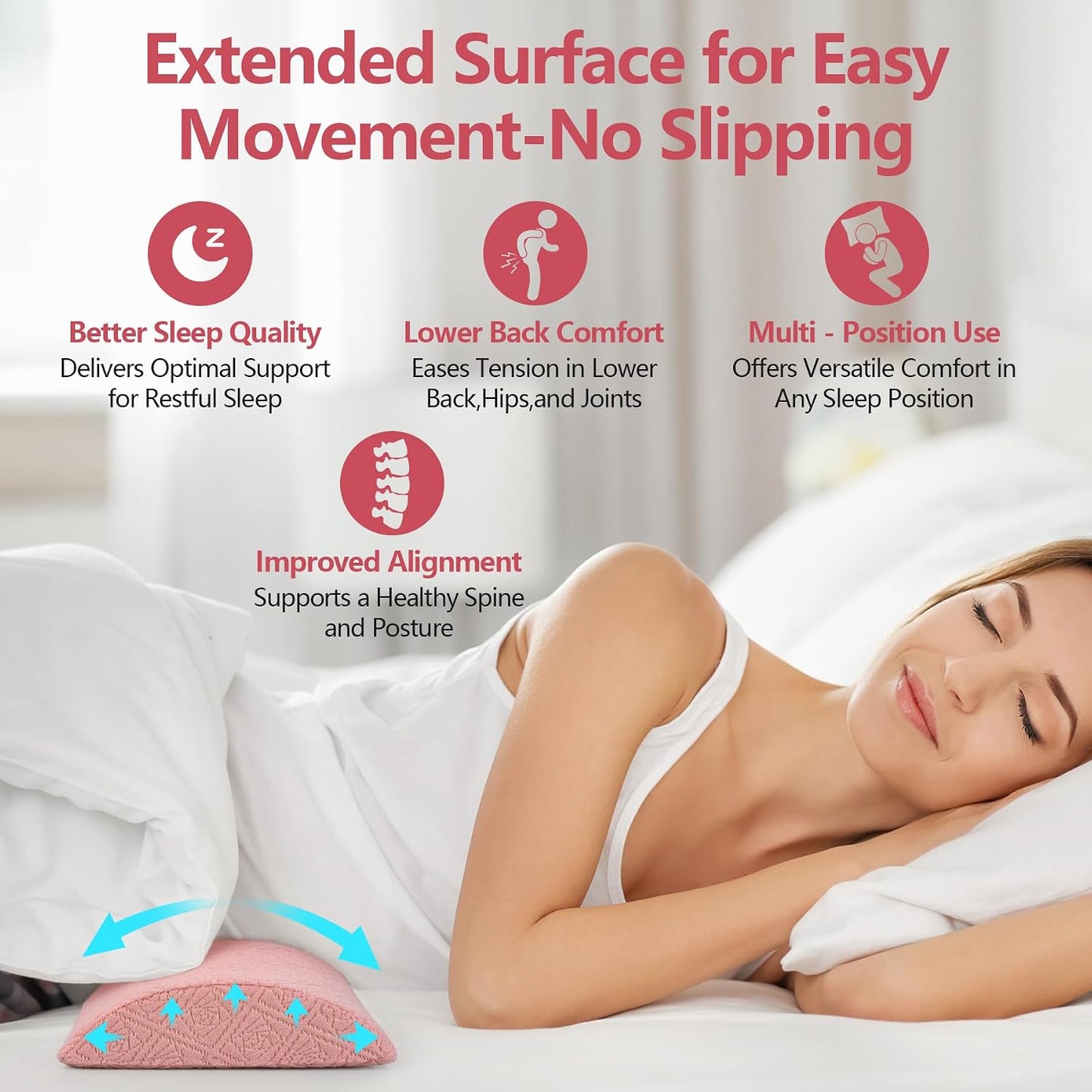 Cozyhealth - 2.95" H*18.7" L - Soft Small Lumbar Pillow for Sleeping, Memory Foam Back Lumbar Support Cushion for Lower Back Pain Relief Bed Waist Sleep Support Pillow for Side, Back (White, Small)
