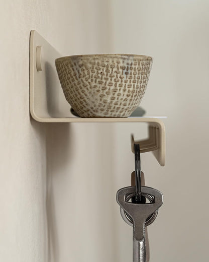 Kazai. Key Holder for Wall 'Holmsen' | Minimalist Key Hooks Design from Berlin | Modern Key Hanger with Metal Shelf | Key Hook Wall Mounted as Hallway Furniture | Sand Taupe