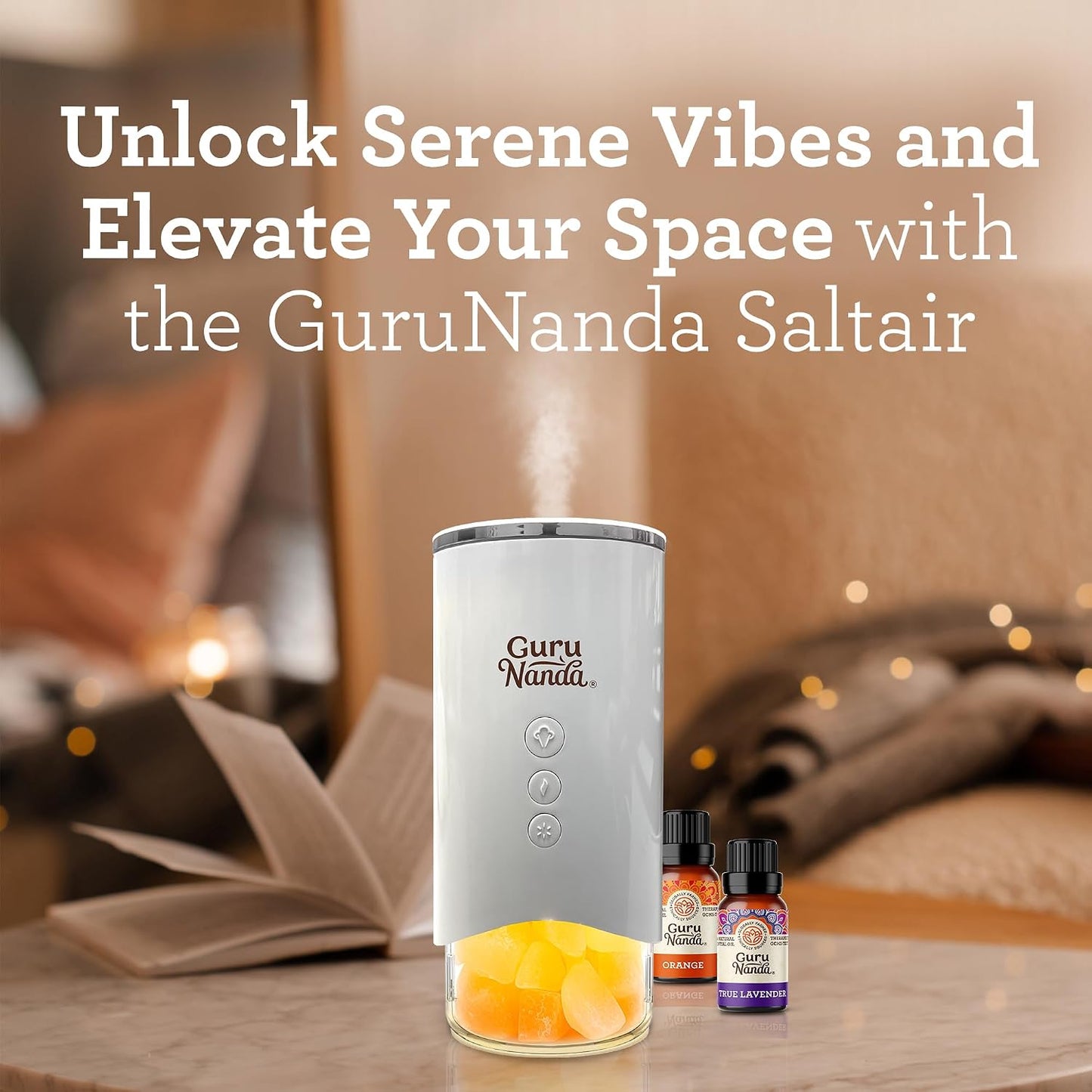 GuruNanda Calm Aura Essential Oil Diffuser, Sleek Modern Corded Electric Aromatherapy Diffuser with Turbo & Mist Modes, Auto Shut-Off Safety, Covers 250 Sq Ft, White, 100 ml