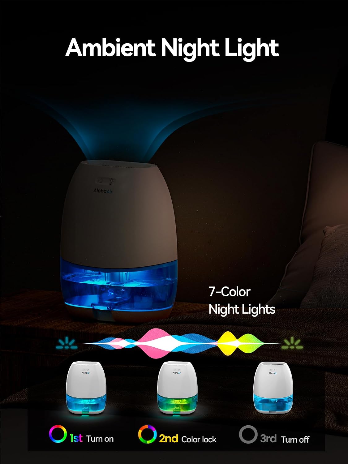 Dehumidifiers for Home, 34 oz Small Dehumidifier for Room, Quiet Dehumidifiers for Bathroom, Bedroom, RV, Closet with Auto Shut Off, 7 Colors Night Light