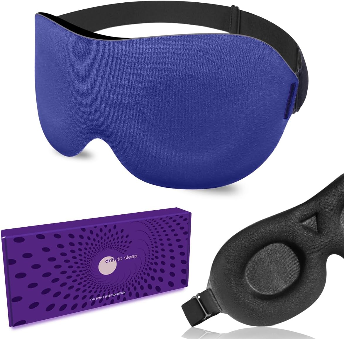 DTS Eye Sleep Mask for Side Sleepers Men Women Zero Eye Pressure 3D Cups Complete Light Blocking Night Blindfold with Adjustable Strap Shade Cover Sleeping Mask for Travel Nap Work Home (Black)