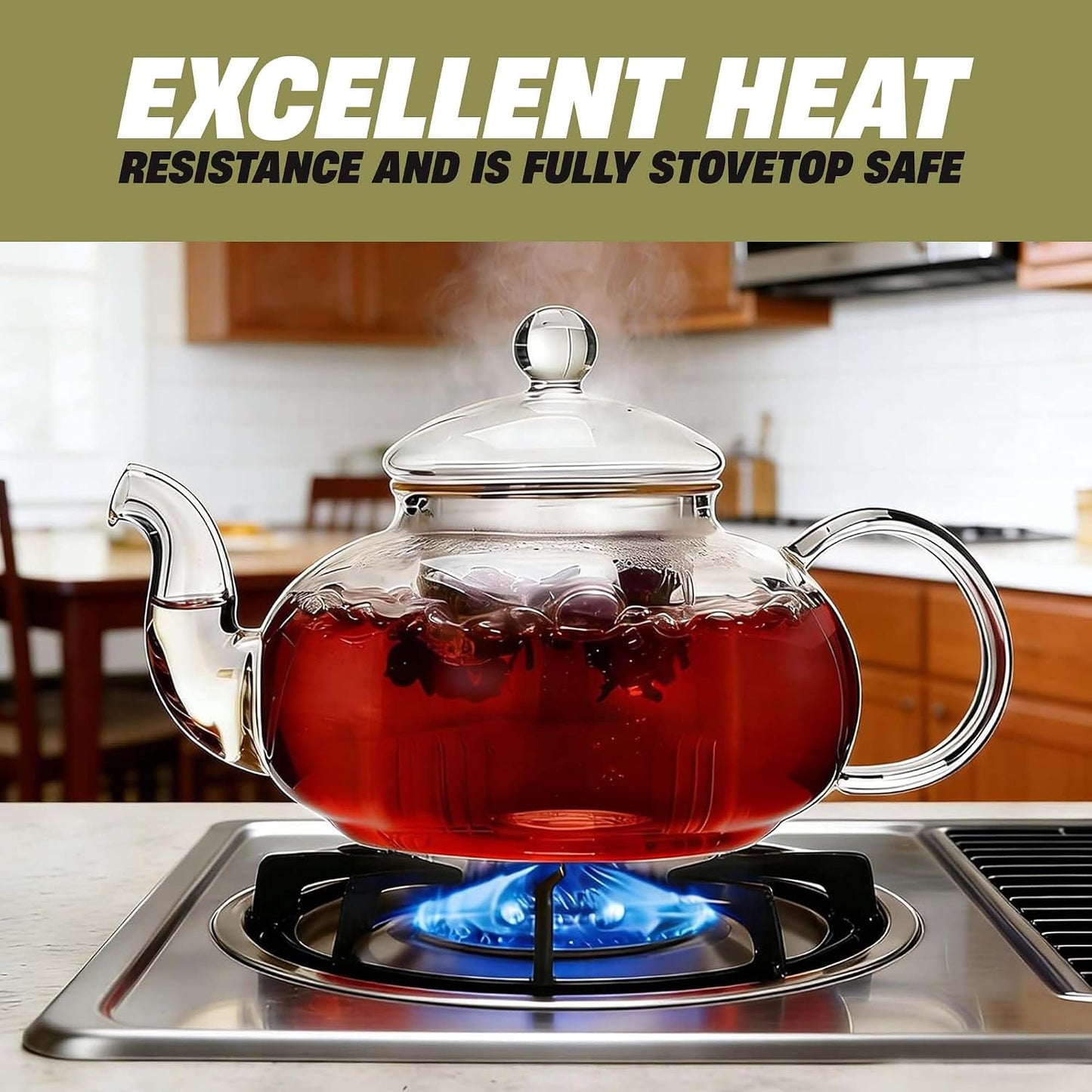Glass Teapot with Removable Infuser – Stovetop & Microwave Safe Tea Maker – Loose Leaf Tea Brewer with 2 Blooming Teas – Heat Resistant Borosilicate 2-in-1 Tea Kettle & Tea Pot
