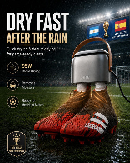 Boot Dryer, Portable Shoe Dryer for Sneakers with Ozone Freshening | 11.8 in Extendable Hoses, 95W Rapid Drying, 3 Heat Levels, LED Touch Panel, 1–9H Timer, for Work Boots, Soccer Cleats, Gloves