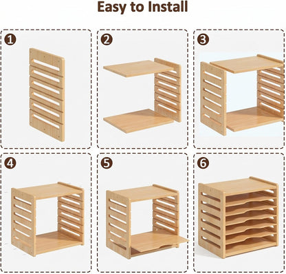 7 Tier Wooden Tray Dividers for Cabinets | Kitchen Vertical Cookie Sheet Organizer, Baking Trays Storage Rack, For Baking Pans, Cutting Board