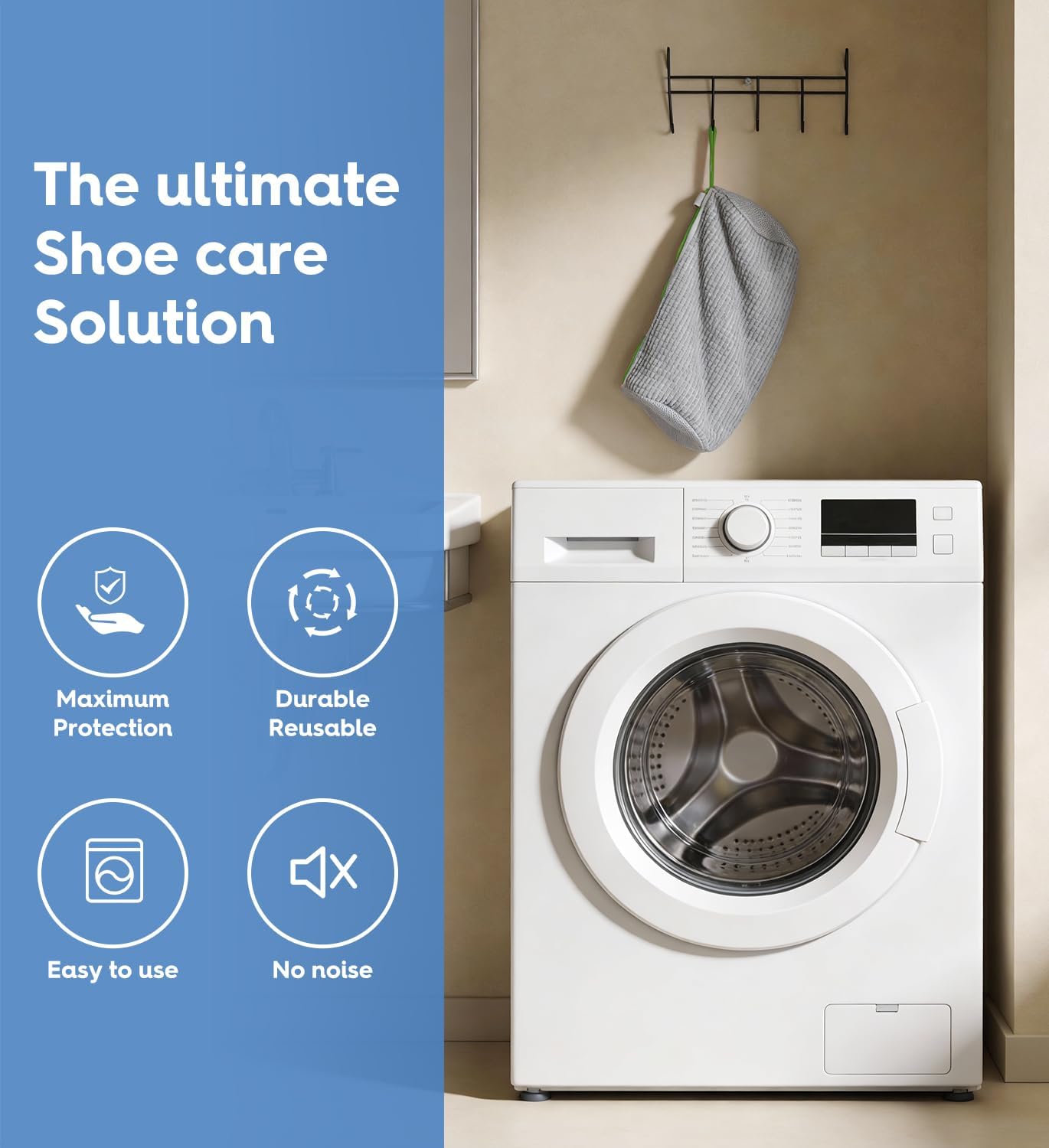 VASSON Shoe Washing Machine Bag, 2 Pack XL Laundry Bags for Sneakers | Heavy-duty thick material for noise reduction. Fits large shoes up to Size 13 - Cool Grey/Blue
