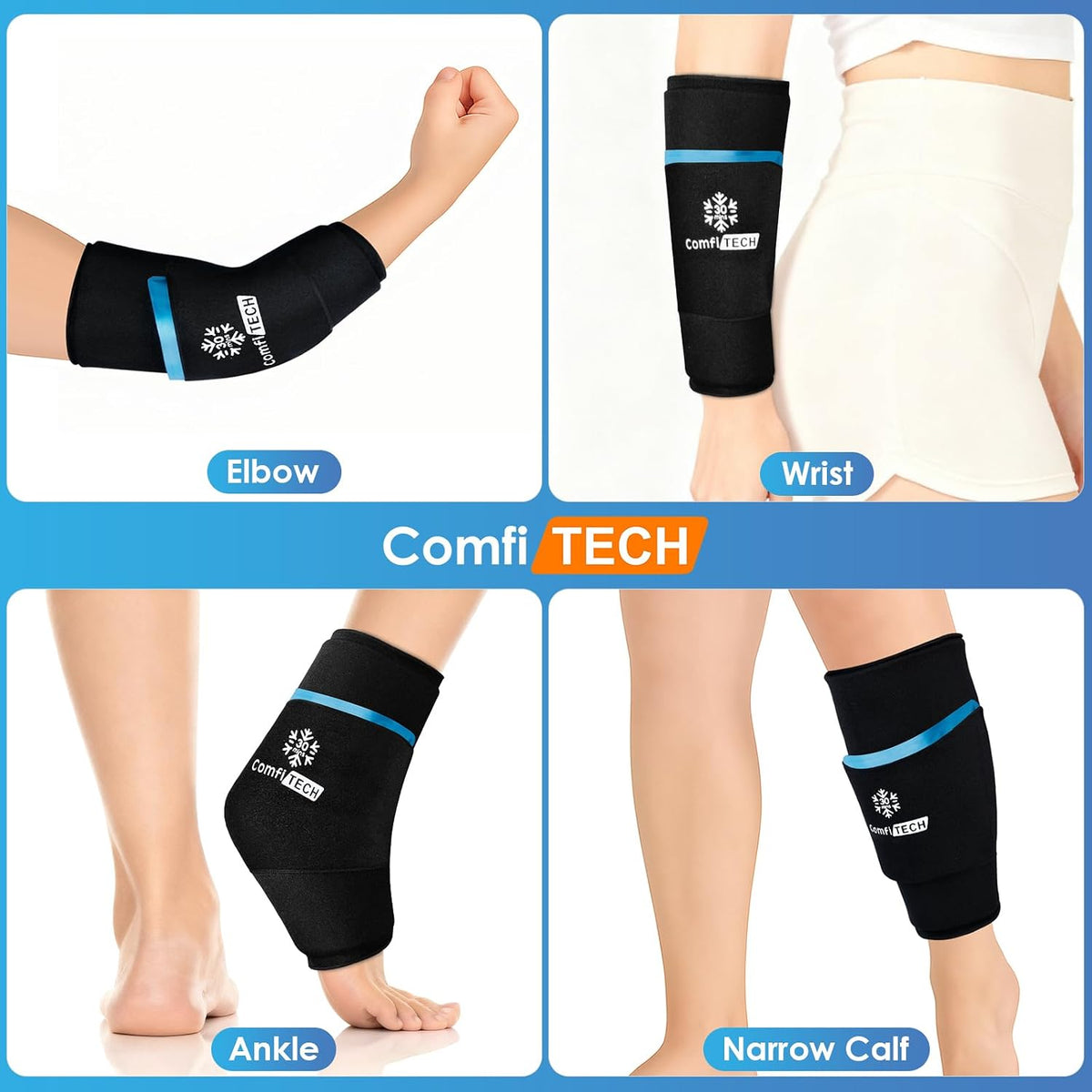 ComfiTECH Dual-Gel Ankle Foot Ice Pack Wrap with 30-Min Cooling, Small