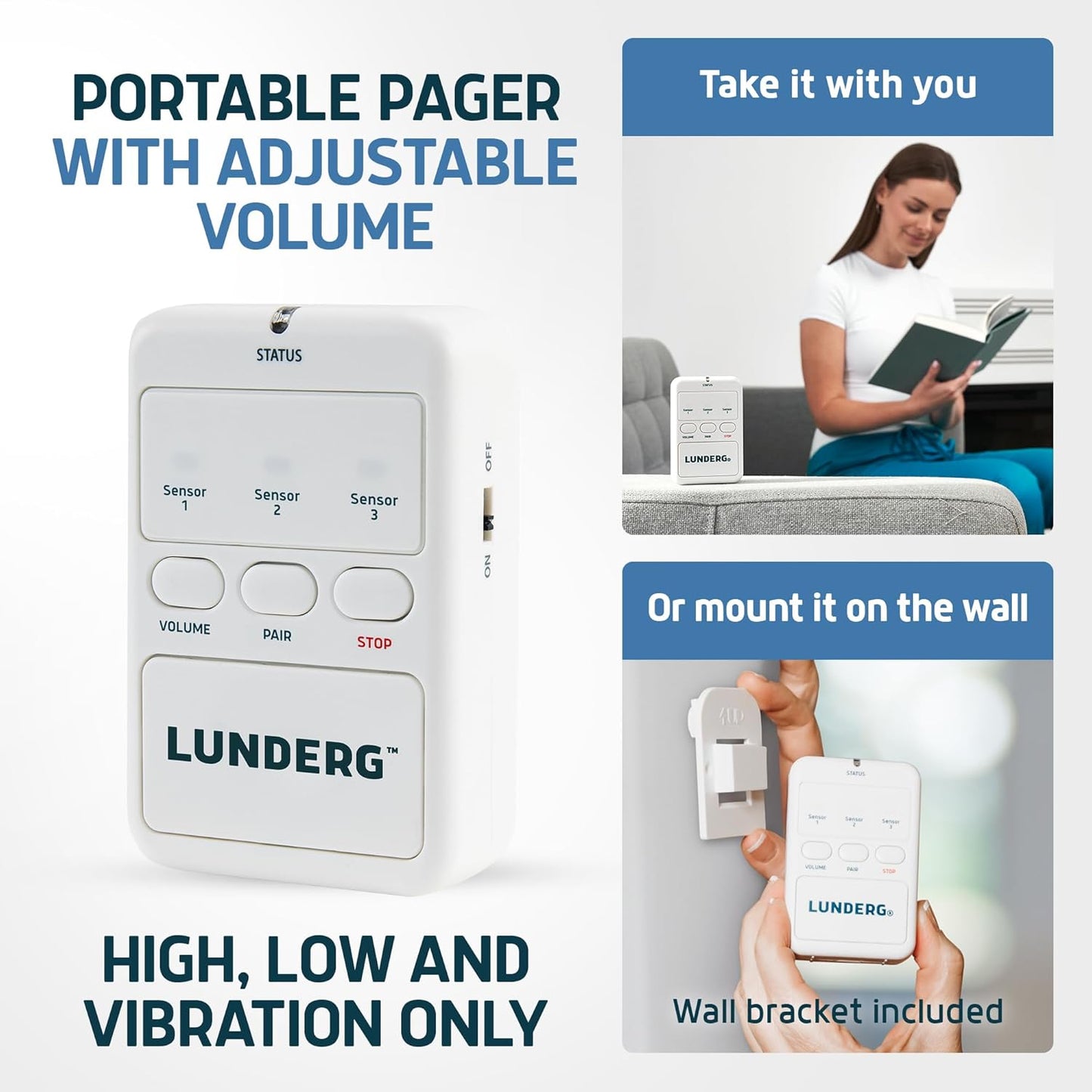 Lunderg Large Wireless Bed Alarm System for Elderly & Fall Prevention | Alerts Caregivers When They Get Up. Extra Coverage For Restless Sleepers. Great For Dementia Care & Safety. US Company.