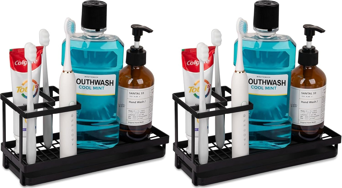 Toothbrush Holders Toothpaste Organizer Bathroom Accessories, Matte Black | Carbon Steel, 4 Slots, Removable Drip Tray, Easy to Clean, Electric Toothbrush Storage, for Countertop, Shower, Sink