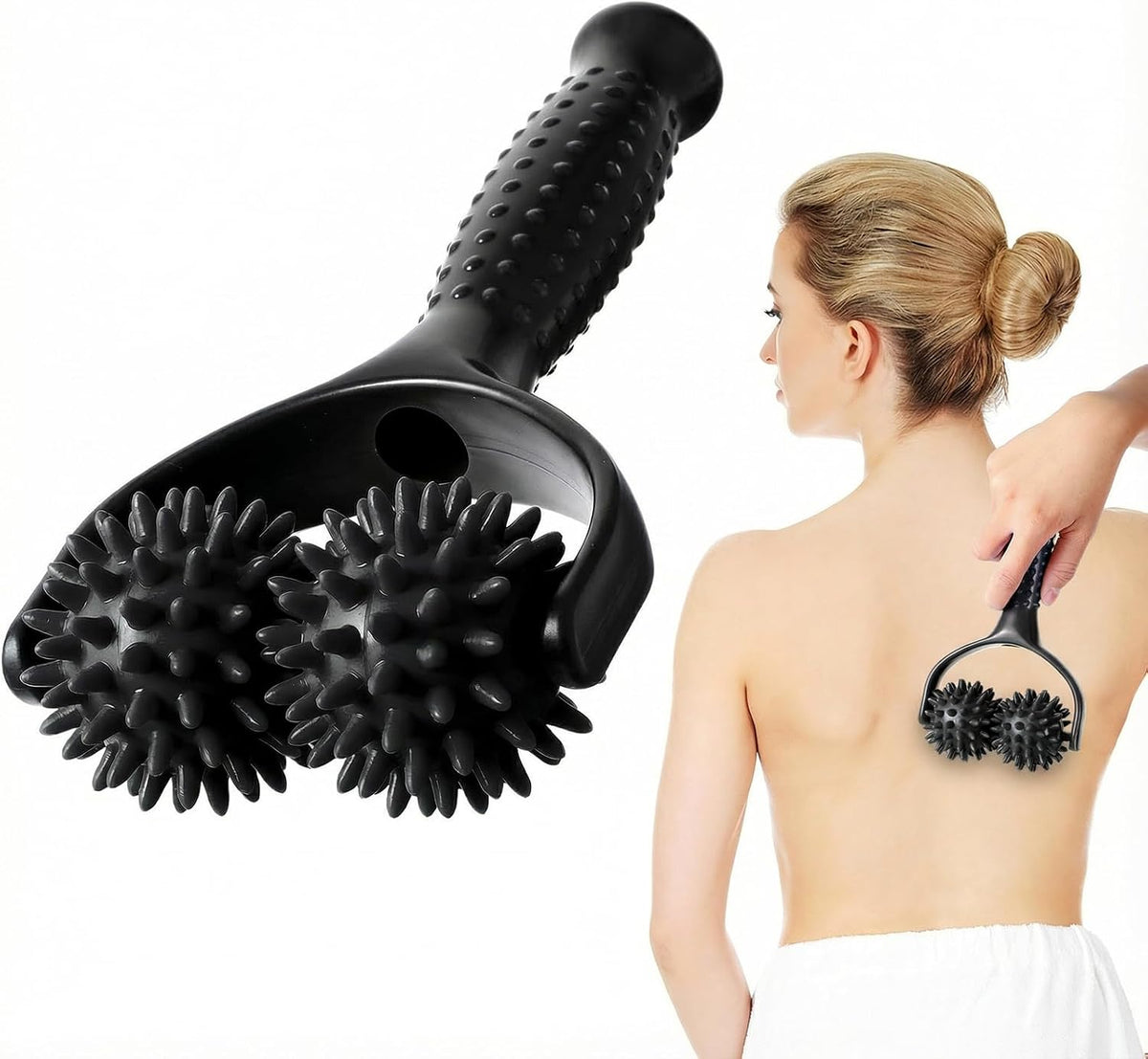 Handheld Spiky Massage Balls Rollers, 2 Wheel Spiky Massage Ball Rollers Silicone Manual Massage Roller with Handle Pressure Point Muscle Massage Tool for Foot Arm Body Neck Leg Pain Pressure Relief