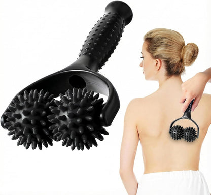 Handheld Spiky Massage Balls Rollers, 2 Wheel Spiky Massage Ball Rollers Silicone Manual Massage Roller with Handle Pressure Point Muscle Massage Tool for Foot Arm Body Neck Leg Pain Pressure Relief