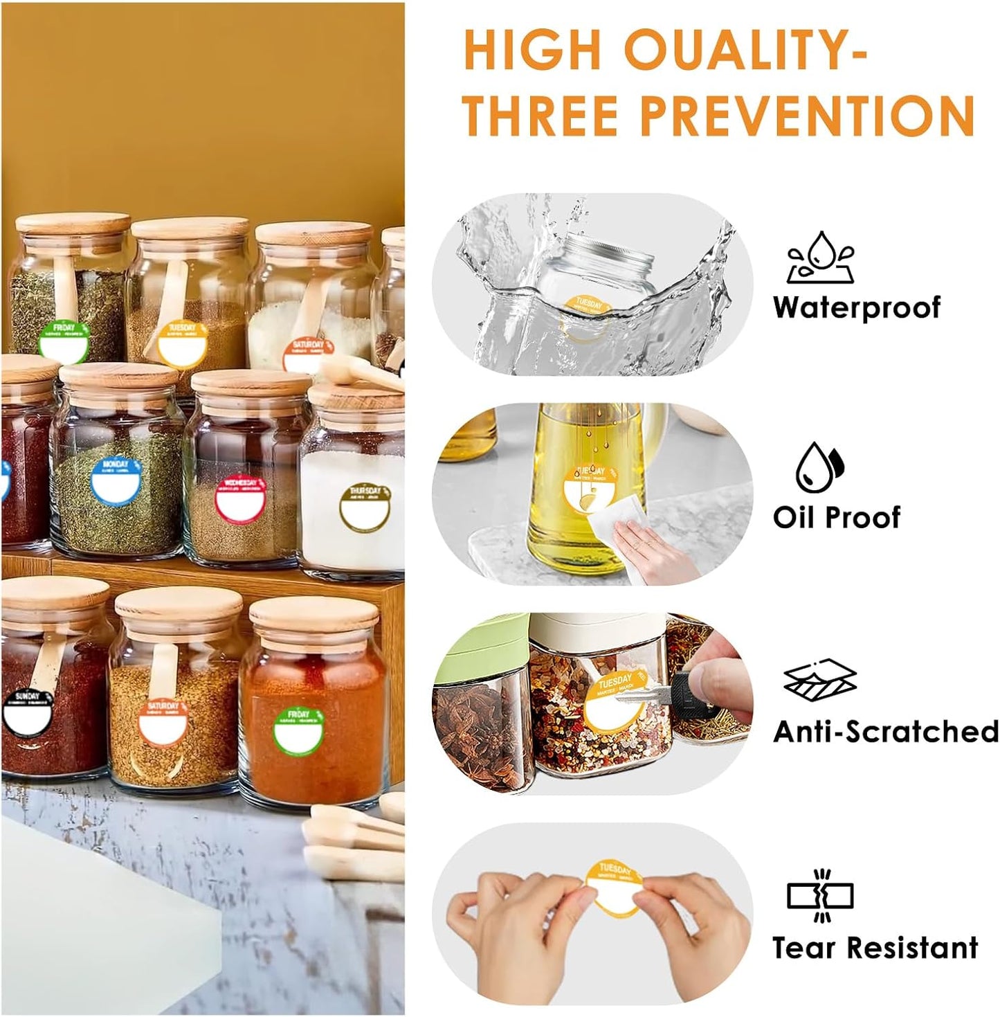 7000 Pcs 1 Inch Risepekt Removable Day Dots Food Labels (Monday-Sunday) | 【English Español Français】Easy to Peel Day of The Week Labels for Restaurant Kitchen Containers, Self Adhesive Date Stickers