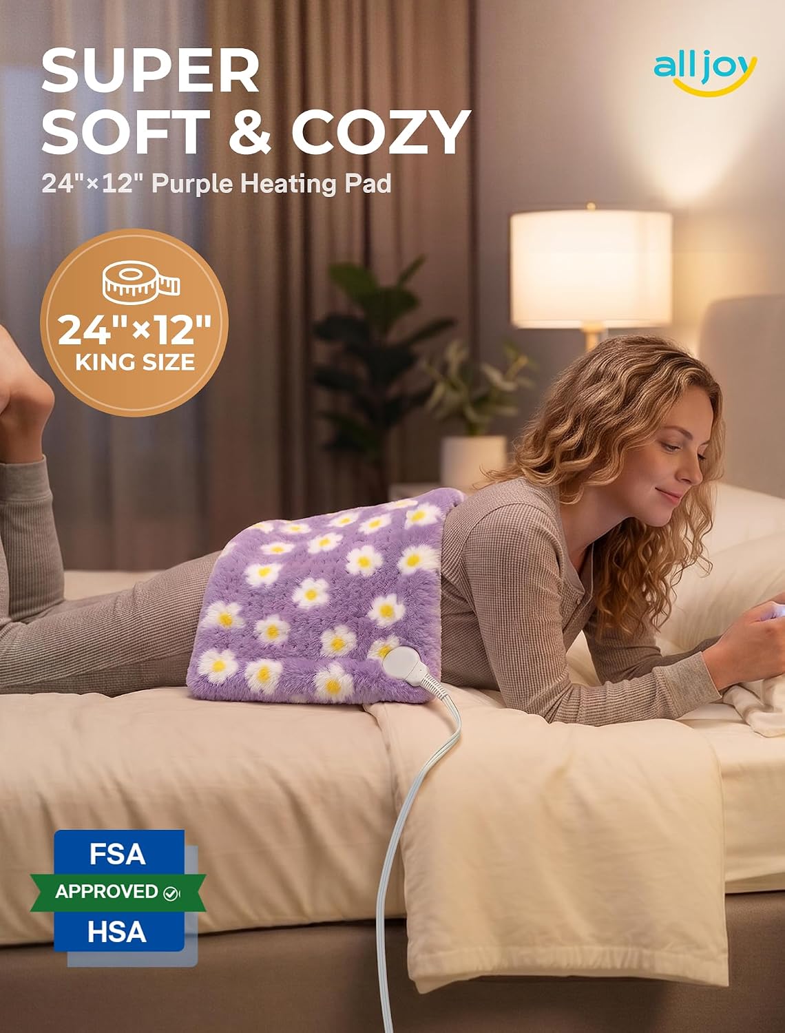 Heating Pad, ALLJOY Cute Heating Pad for Period Cramps & Back Pain, 24"X12"