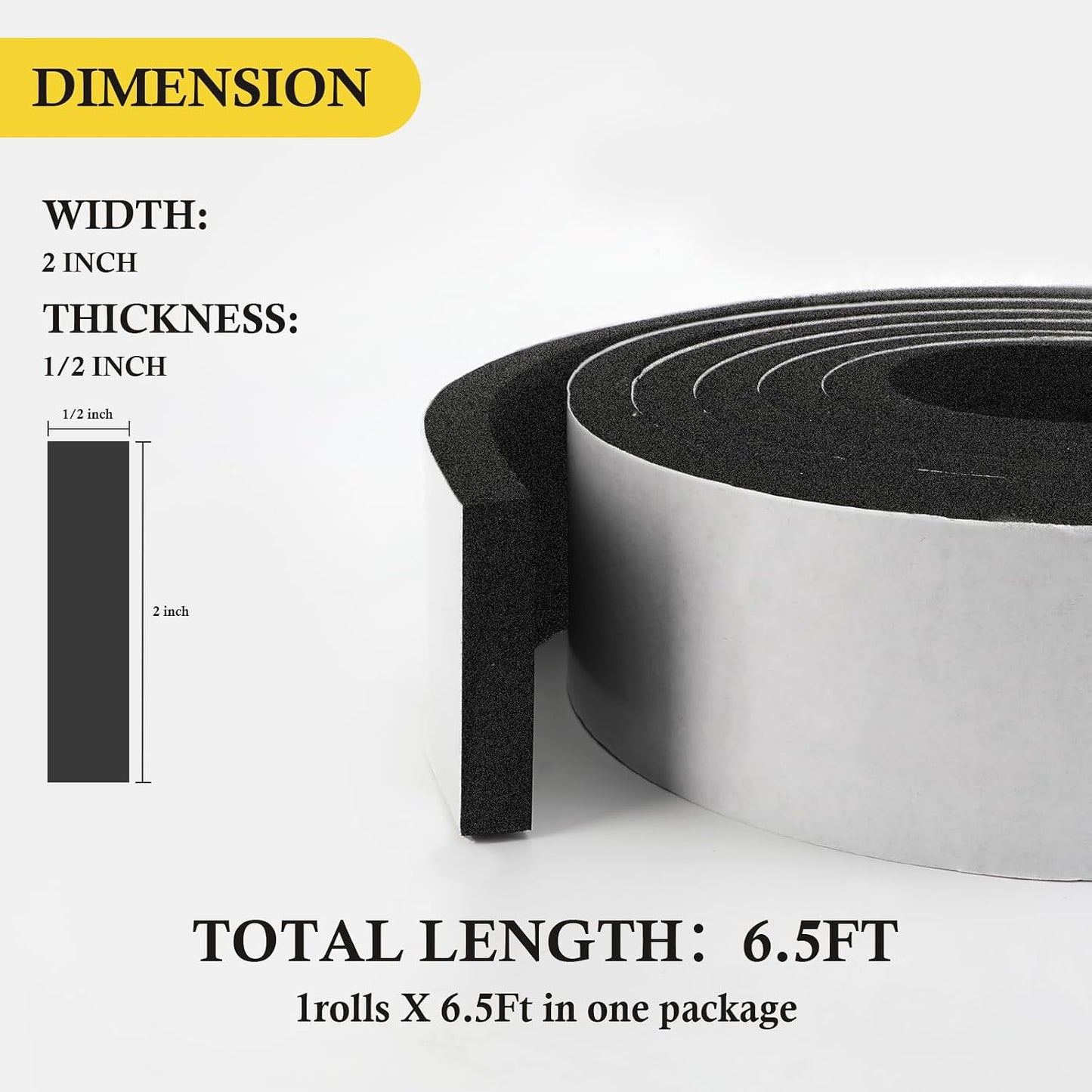 fowong AC Window Seal Foam Tape, 1" x 1" Thick Foam Weather Strip, Black | High Resilience Foam Tape Seals Large Gaps Around Ac Windows and Doors, 6.5ft x 2 Rolls, Strong Adhesive, Install in Minutes