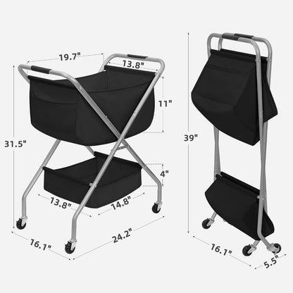 STORAGE MANIAC Collapsible Laundry Cart with Wheels 35.6"H Removable Canvas Bag Rolling Laundry Hamper Clothes Basket with Wheels, Sturdy Steel Frame Folding for Small Narrow Space Easy Storage, Beige