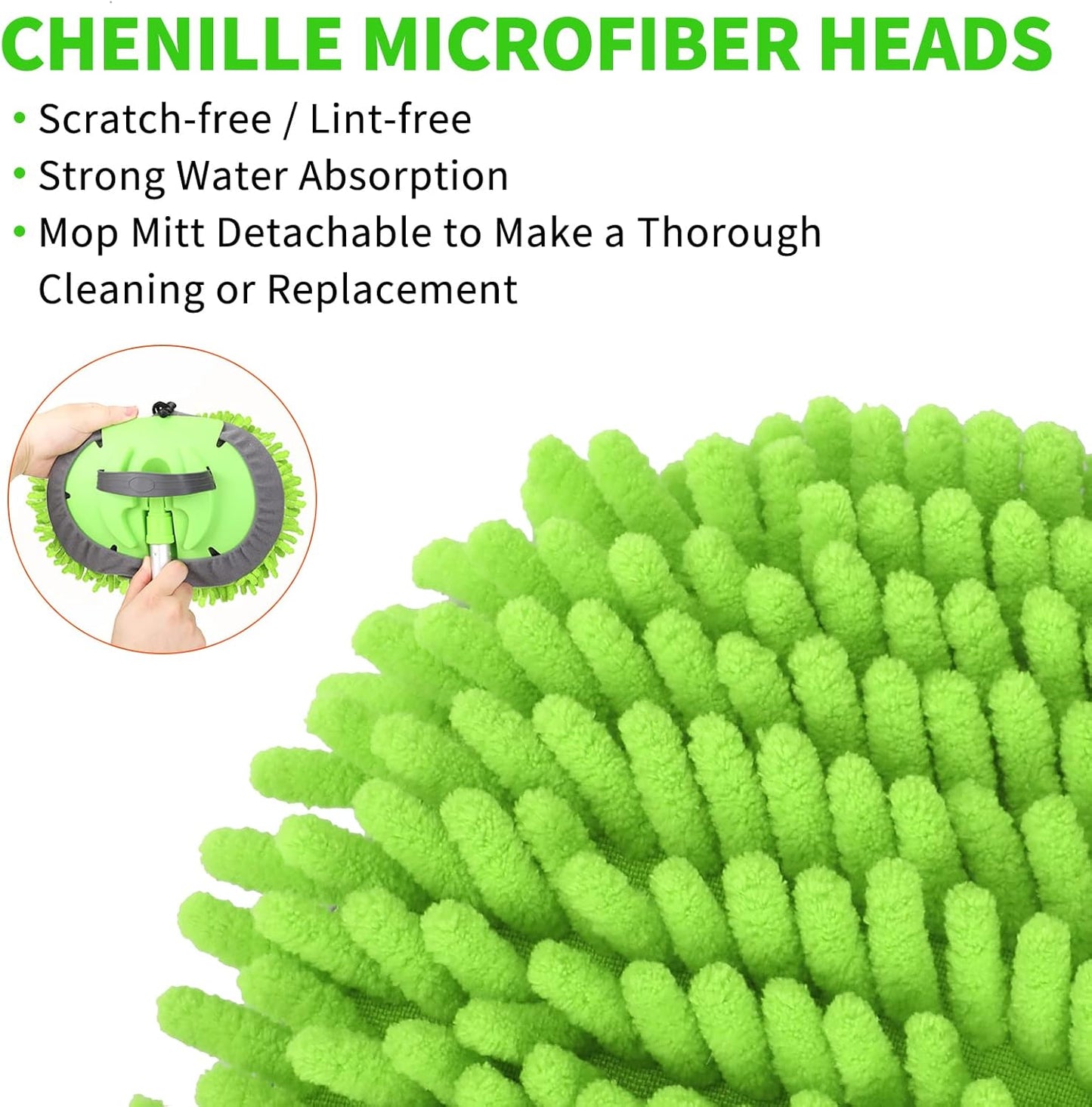 Wontolf 62'' Car Wash Brush Kit with Long Handle, Chenille Microfiber Car Wash Mop Mitt Scratch-Free Car Detailing Cleaning Brush Care Kit Car Cleaning Supplies for Cars RV Truck Boat