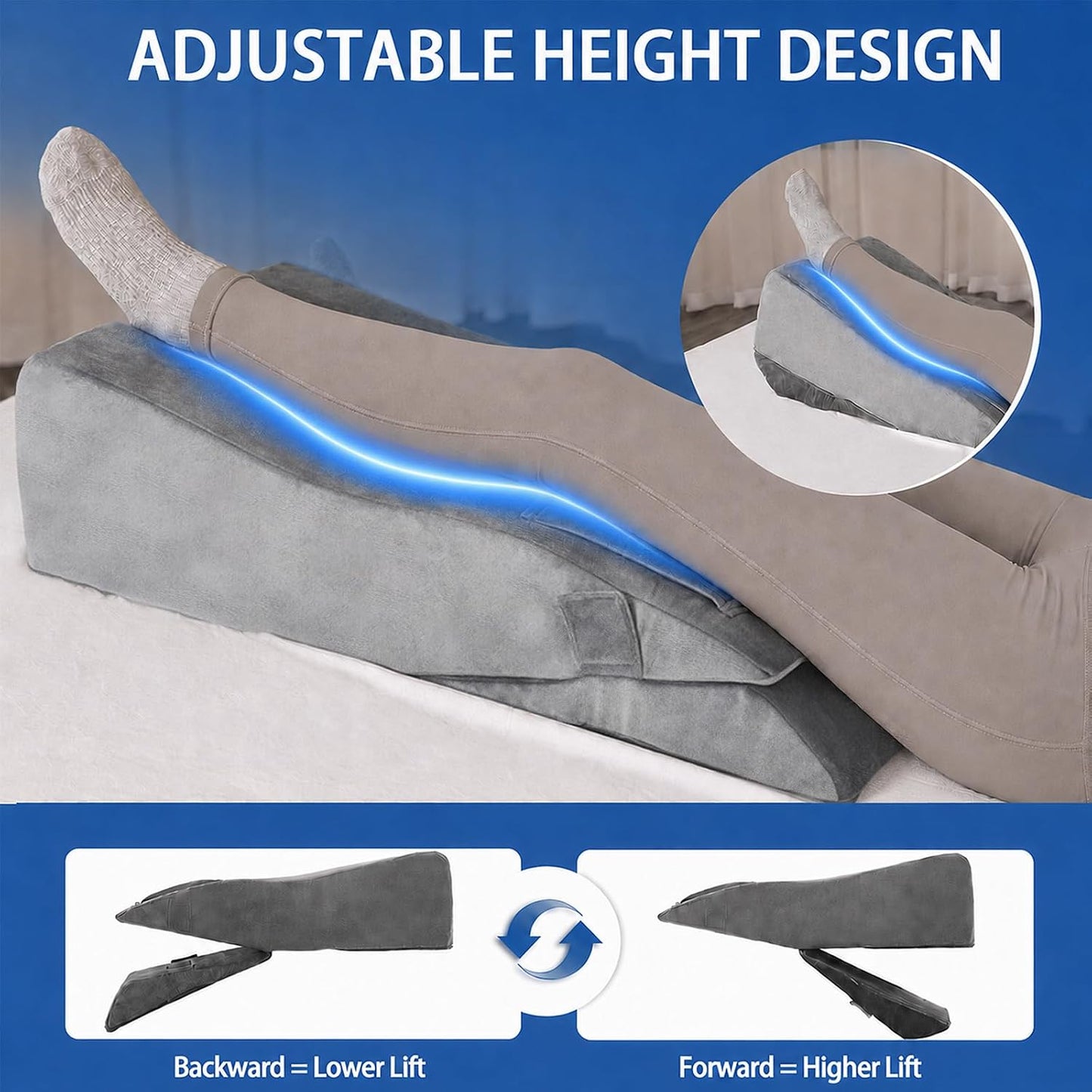Adjustable Height Leg Elevation Pillows for After Surgery, Single Leg