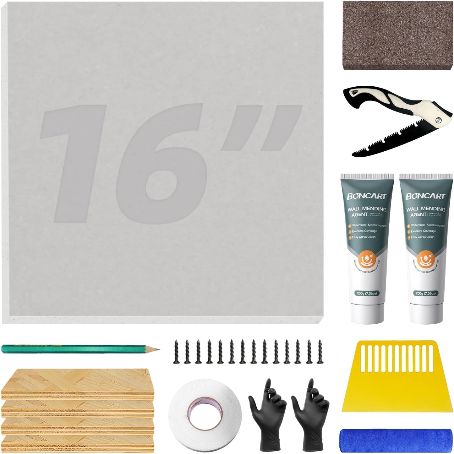Drywall Repair Kit,Drywall Repair Panel 12” x12“,Drywall Patch Kit Large Hole,Sheetrock Repair Kit,Wall Surface Large Hole Fill Quick and Easy Solution | Sheetrock Repair for Wall Surface. Quick Fill Damaged Areas. Includes Tools for Easy Application