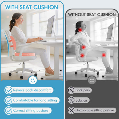 CushZone Ergonomic Seat Cushion & Lumbar Support Pillow - Memory Foam for Sciatica Pain Relief & Posture Correction, Non-Slip Chair Cushions for Office Chair/Car/Wheelchair/Travel (Black)
