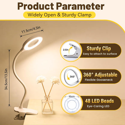 Clip on Reading Light for Bed Headboard, 5 Colors & 5 Brightness, Black