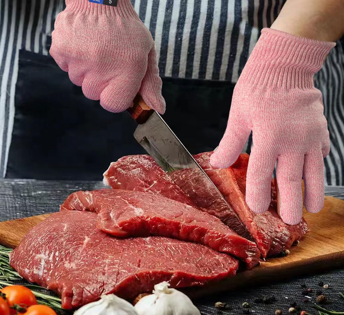 Cutting Gloves, Food Grade Level 5 Protection, Safety Kitchen Cut Gloves for Oyster Shucking, Fish Fillet Processing, Mandolin Slicing, Meat Cutting and Wood Carving. (Violet-Medium 2 Pairs)