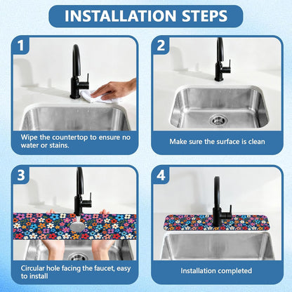 2 Pcs Kitchen Sink Splash Guard Faucet Mat Wood Grain Pattern Faucet Mat for Sinks Natural Wood Color Absorbing Drying Mats for Kitchen Bathroom, 23.6x5.5inch