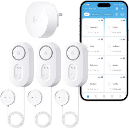 GoveeLife Upgraded Smart Water Leak Detector 1s with 4.92 ft Cable, 3 Pack | WiFi Water Sensor with SMS/Email/APP Push and Sound Alarm, 5Yr Battery Life, IP66, Suit for Home, Basement, Kitchen, Cabin/RV