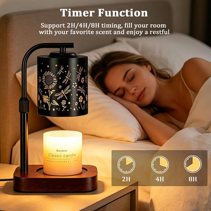 WIHTU Candle Warmer Lamp with Timer & Dimmer Dragonfly for Jar Candles | Metal Electric Wax Melt Warmer, Height Adjustable, Birthday Gift for Women Mom Her, Housewarming Home Decor, Include 2 Bulbs