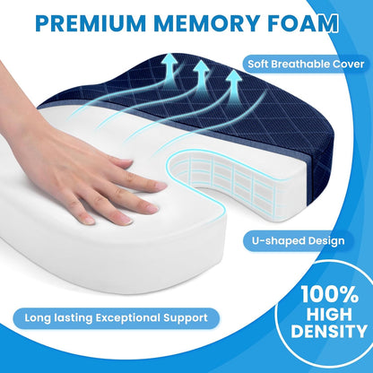 TushGuard Office/ Car Seat Cushion, Non-Slip Sciatica & Back Coccyx Tailbone Pain Relief Chair Pad, Memory Foam Butt Pillow for Computer Desk, Wheelchair, Driving (Black)