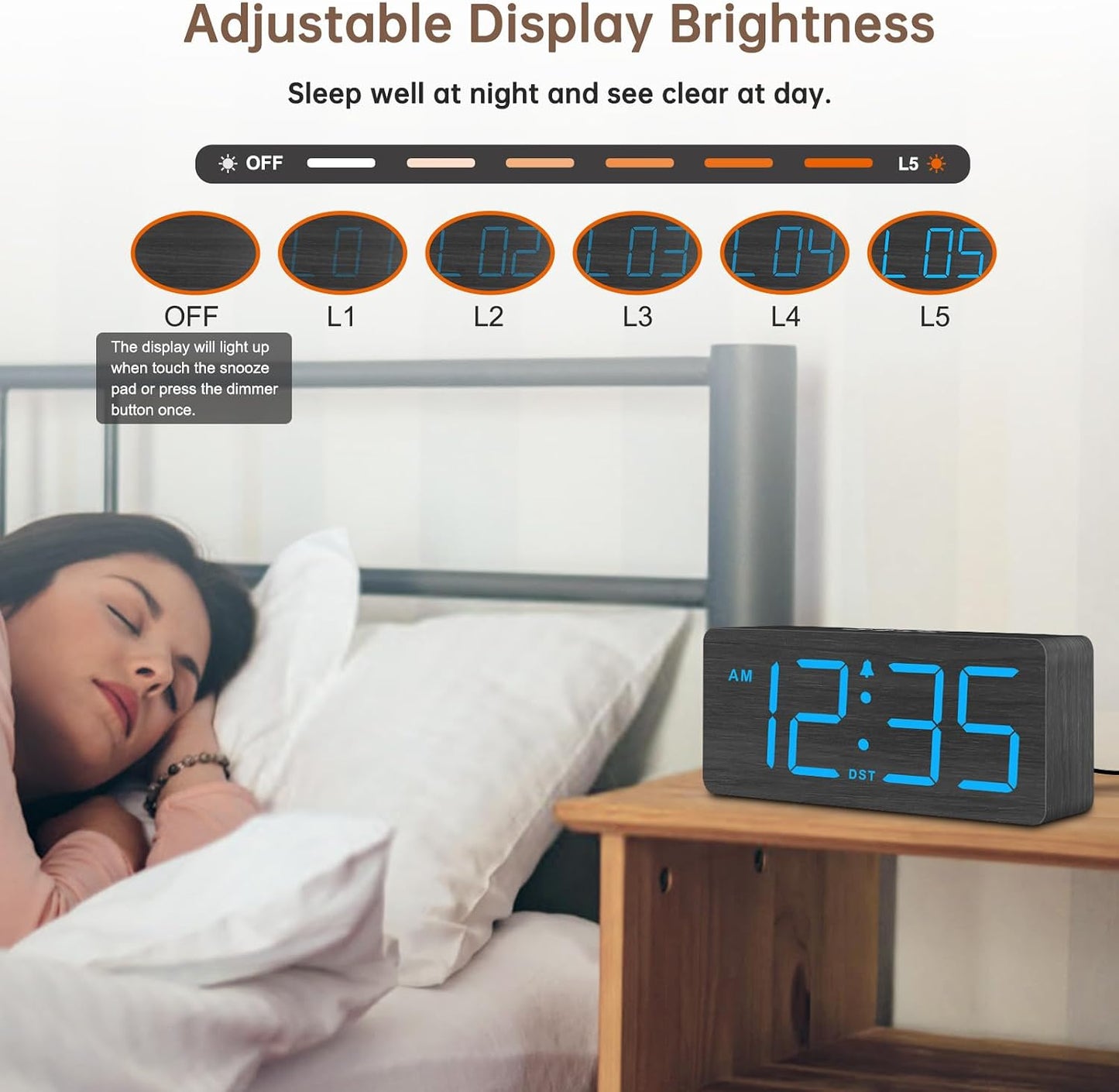 DreamSky Wooden Digital Alarm Clock for Bedroom with Large Numbers | Desk Clock for Living Room Office, Loud Alarm for Heavy Sleepers Adults, Volume Control, Dimmer, DST, Wood Decor (Plug-in)