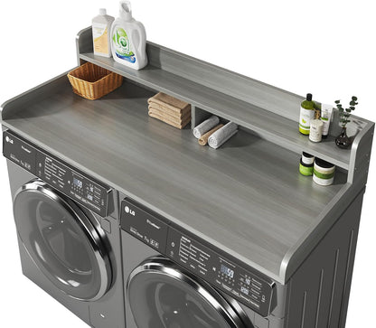 2-Tier Washer and Dryer Countertop with 2.75" H Guard,54" W x 27.5" D Laundry Countertop Cover with Non-Slip Pad,Large Space Laundry Topper for Folding Clothes Over Washer and Dryer-White