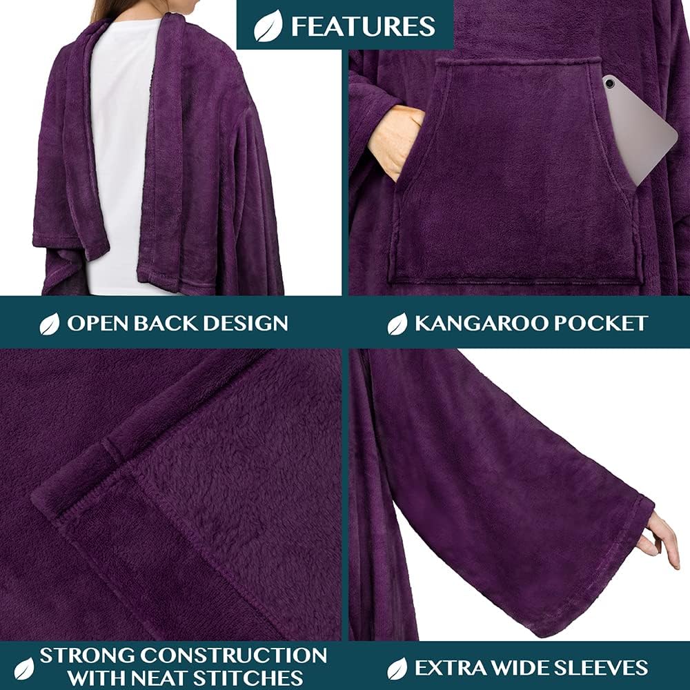 PAVILIA Blanket with Sleeves for Adult Women Men, Soft Warm Wearable Blanket Fleece Wrap Throw, Robe Blanket Gift