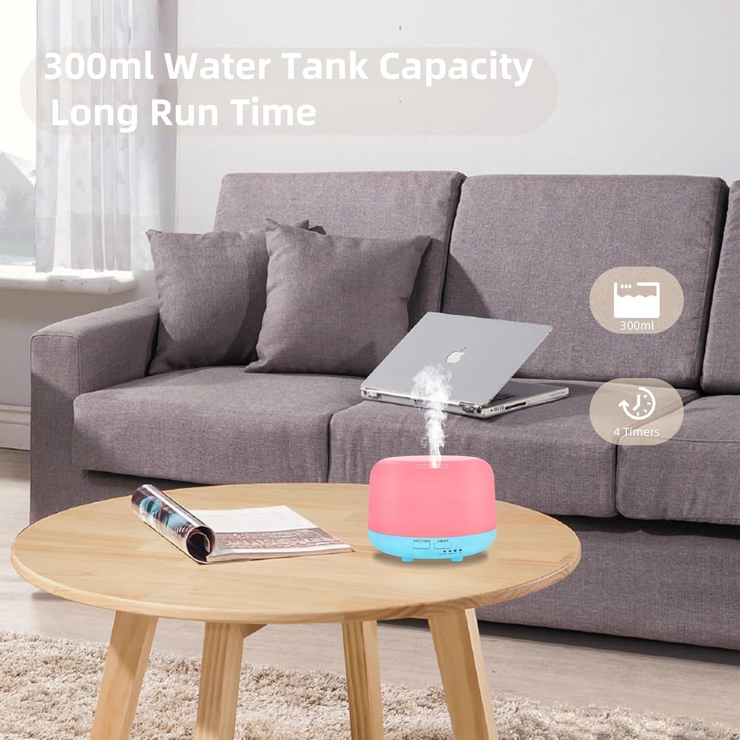 300ML Remote Control Air Diffusers for Essential Oil, Aroma Ultrasonic Scent Diffuser, Aromatherapy Humidfier Diffuser, 7 Color Changing LED Light, Auto-Off, Timer for Home, Room, Office, Kids