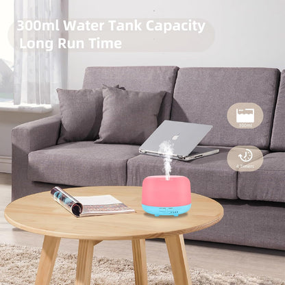 300ML Remote Control Air Diffusers for Essential Oil, Aroma Ultrasonic Scent Diffuser, Aromatherapy Humidfier Diffuser, 7 Color Changing LED Light, Auto-Off, Timer for Home, Room, Office, Kids