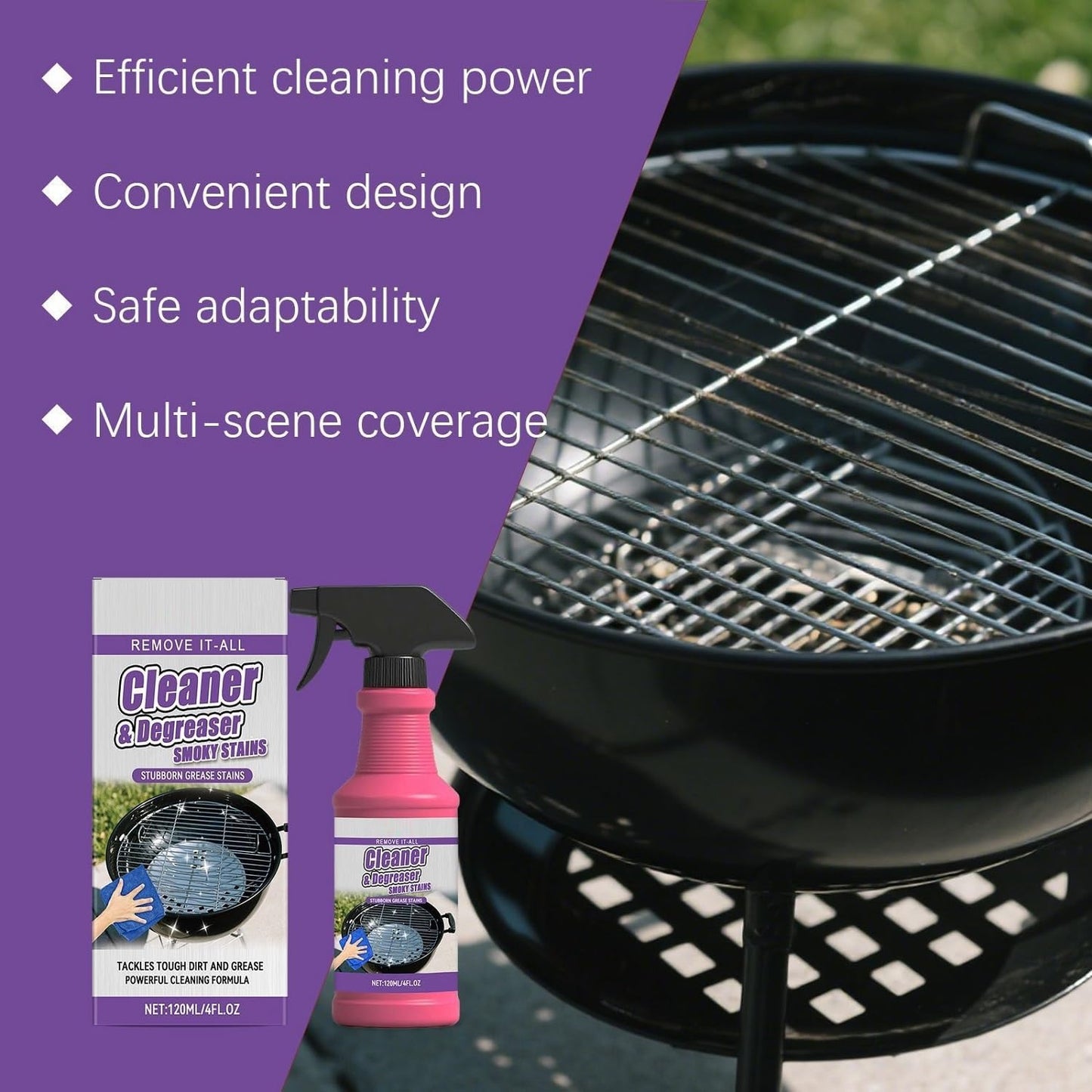 2Pcs Fast Acting Heavy Duty Grill Degreaser Spray, Heavy Duty BBQ Grill Degreaser, Outdoor Grills Cleaner, For Kitchen Grates and Racks