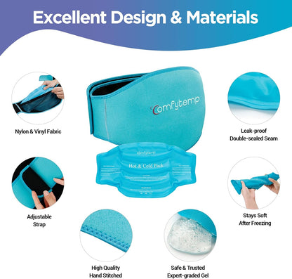 Comfytemp Ice Pack for Back Pain Relief, 2 Pcs, Sciatica Ease Brace, Reusable Gel Lower Back Ice Wrap for Injuries, Hot Cold Compress for Lower Lumbar, Waist, Men Women After Surgery (Blue)