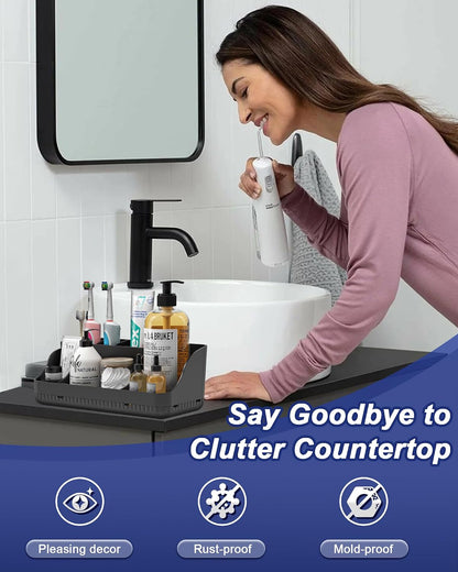 Bathroom Counter Organizer and Storage, 7 Slots Detachable Toothbrush Holders for Bathrooms, Anti-Slip Electric Toothbrush and Toothpaste Holder Countertop Vanity Organizer Accessories for Adults Kids