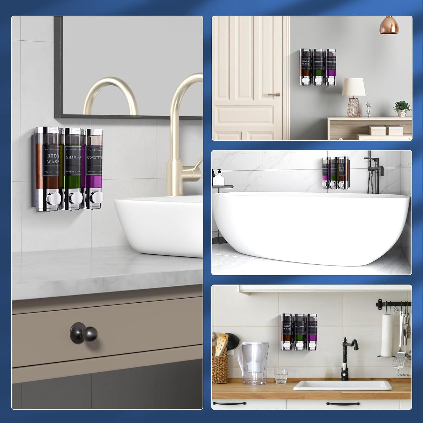Cabo Deseado Shower Soap Dispenser Wall Mounted No Drill Shampoo Dispenser for Shower Wall Shampoo and Conditioner Dispenser Bathroom Hotel 3 * 350ml Gungray with Labels