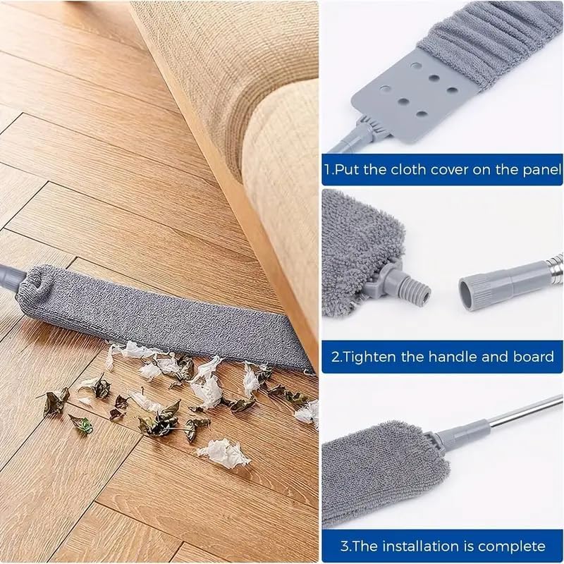 Boolavard Retractable Gap Dust Cleaner Cleaning Tools with 2 Microfiber Dusting Cloths Long Handle 60inches Washable and Retractable Duster Brush for Cleaning Under Appliances Furniture Couch Fridge
