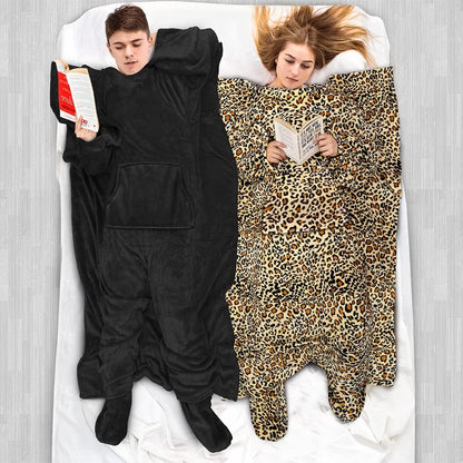 PAVILIA Fleece Blanket with Sleeves and Foot Pockets Women Men, Dark Purple