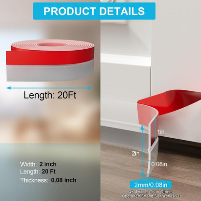 Door Weather Stripping, Silicone Door Seal Strip Sealing Tape, Door Draft Stopper Adhesive Seal Tape for Doors Windows &Shower Glass Door Gaps (Thickness Upgrade)