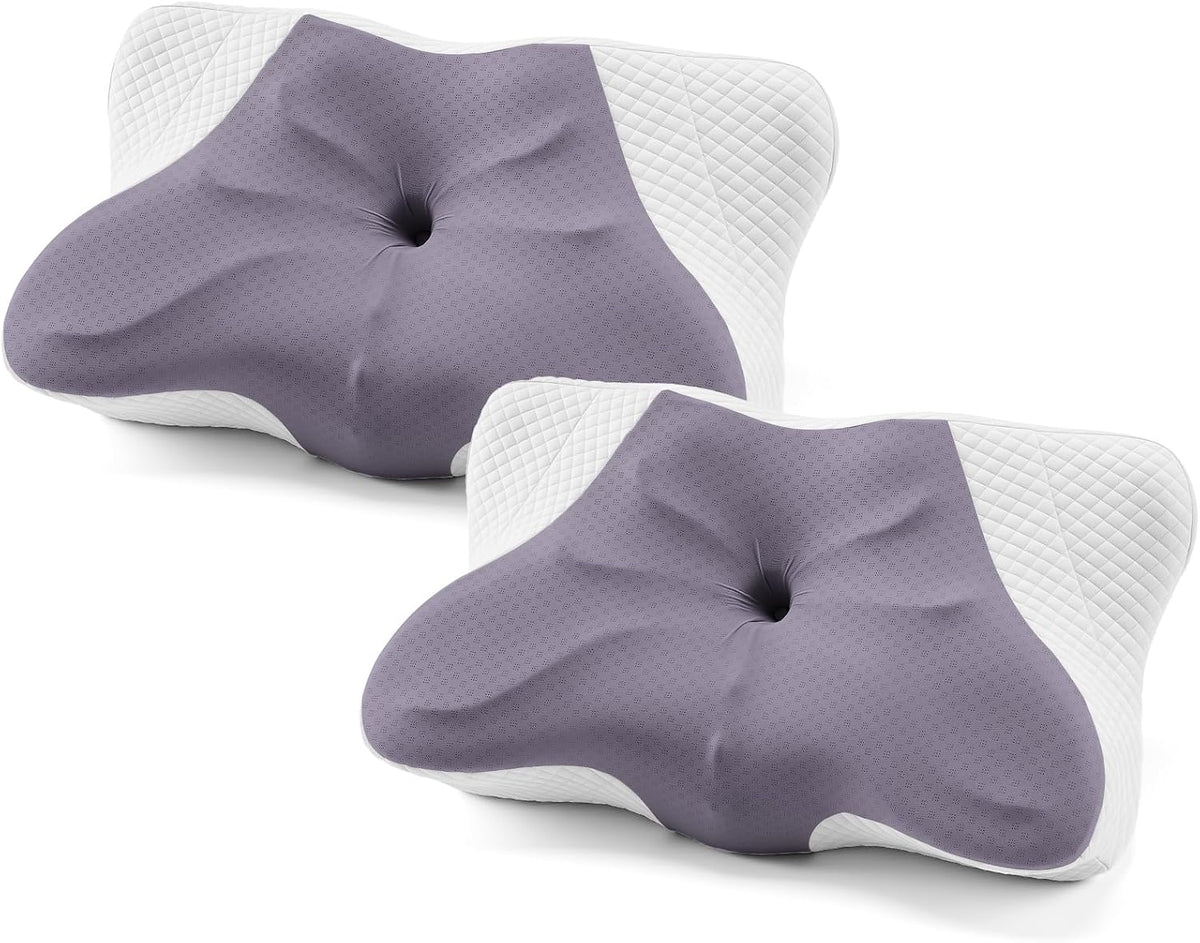 Sweetcrispy Cervical Pillow for Neck and Shoulder - Ergonomic Memory Foam Pillows, Contour Side Sleeper for Adults, Cooling Orthopedic Neck Support for Back Stomach Sleepers, White