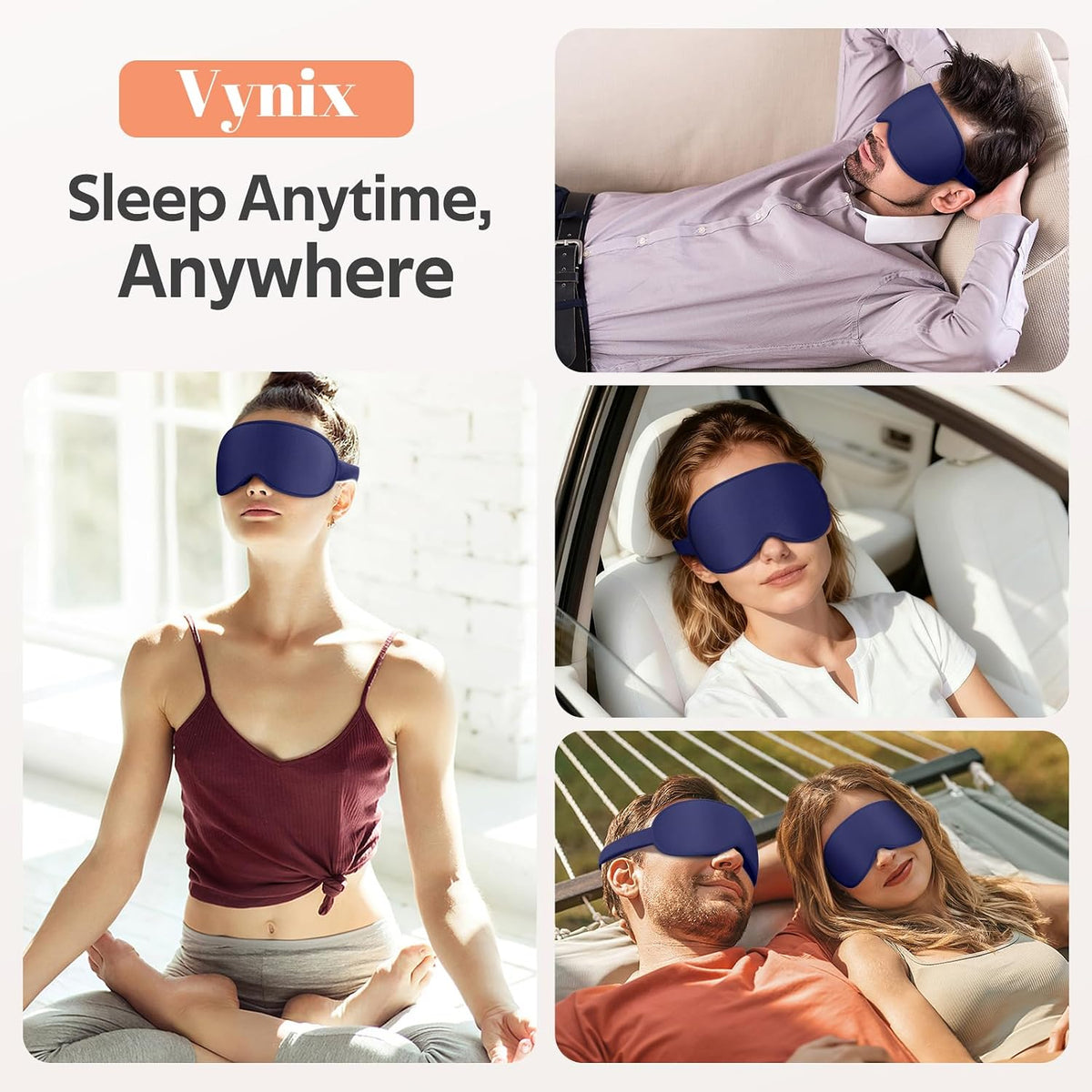 Vynix® Sleep Mask for Men Women - 100% Blackout Eye Masks for Sleep - 3D Soft Sleeping Mask for Side Sleepers - Zero Pressure Lash Extensions Eye Cover Shade for Airplane Travel Essentials, Black