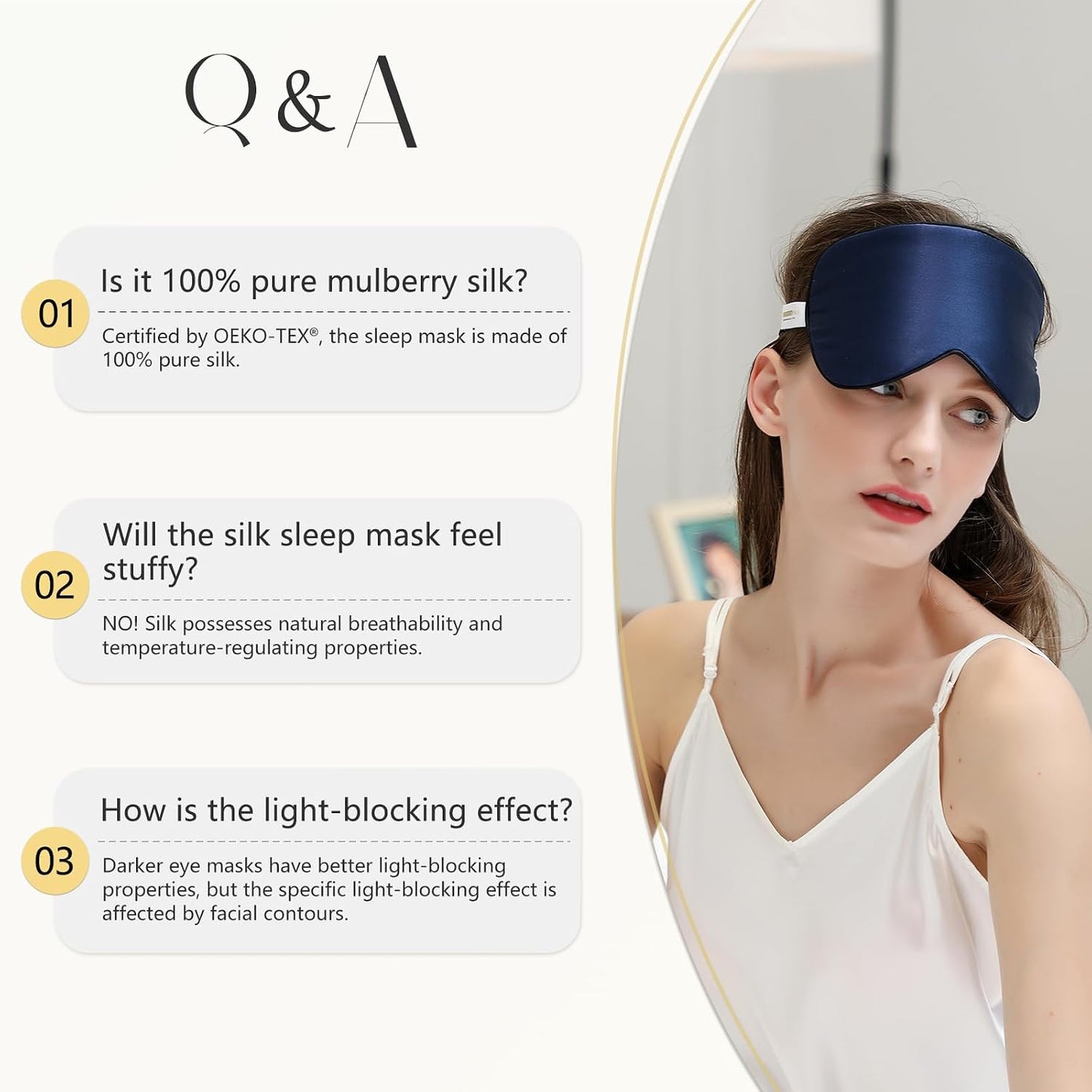 ZIMASILK Adjustable 100% Mulberry Silk Sleep Mask | Super-Smooth Soft Natural Silk Eye Mask for Sleep, Travel, Multiple Color Options ( Navy Blue )