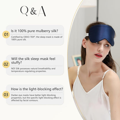 ZIMASILK Adjustable 100% Mulberry Silk Sleep Mask | Super-Smooth Soft Natural Silk Eye Mask for Sleep, Travel, Multiple Color Options ( Navy Blue )