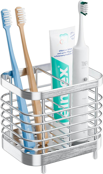 Stainless Steel Electric Toothbrush Holder for Bathroom with Drainage | Anti-Slip Countertop Tooth Brush Holder Caddy Stand, Toothbrush and Toothpaste Organizer, Black Bathroom Accessories Decor