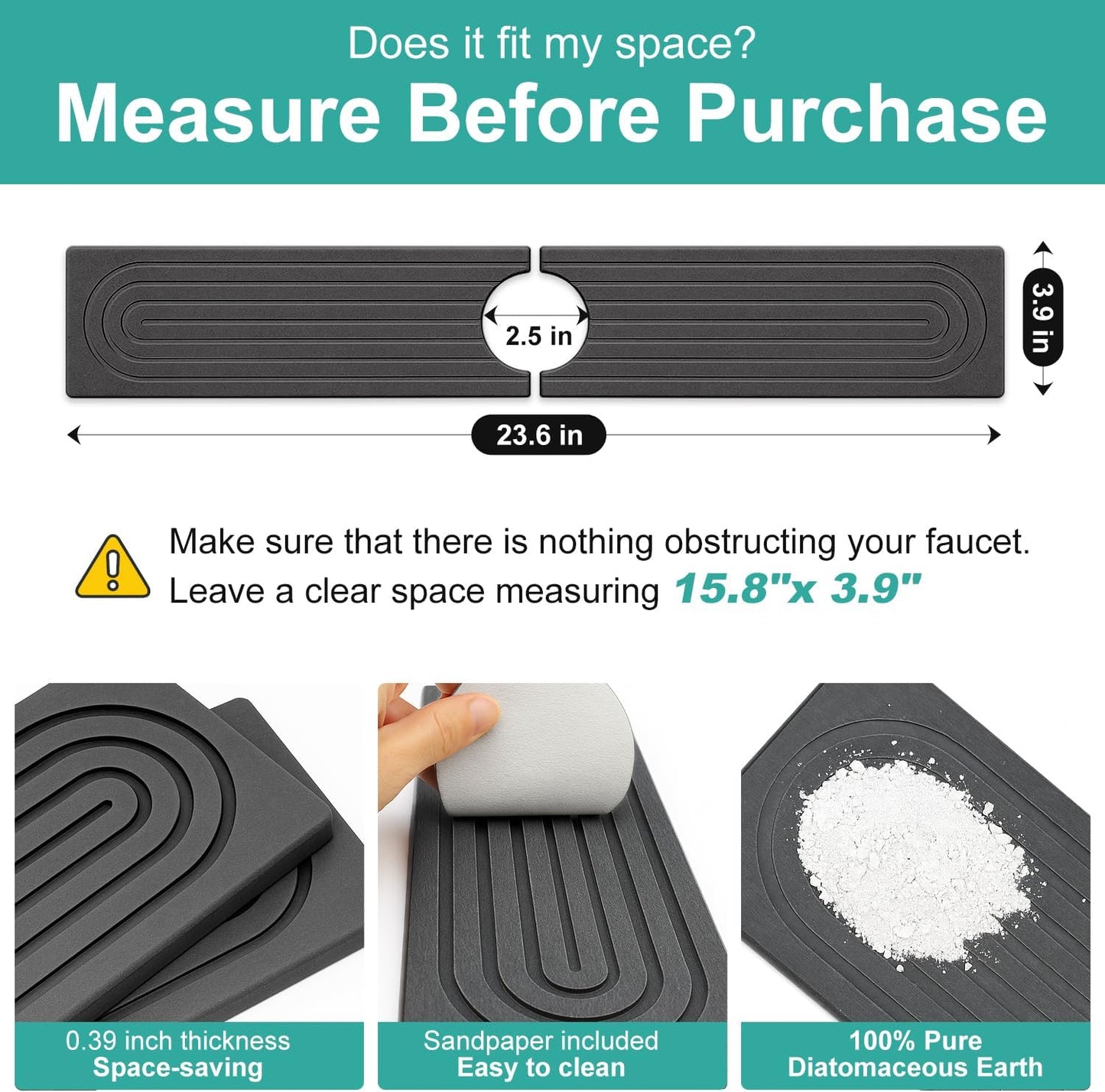 Fast Dry Stone Faucet Mat for Bathroom Sink Kitchen Counter Marble Trays | Small Diatomite Sink Splash Guard White Absorbent Tray Counter Quick Drying Stone Kitchen Diatomaceous Earth Around Faucet