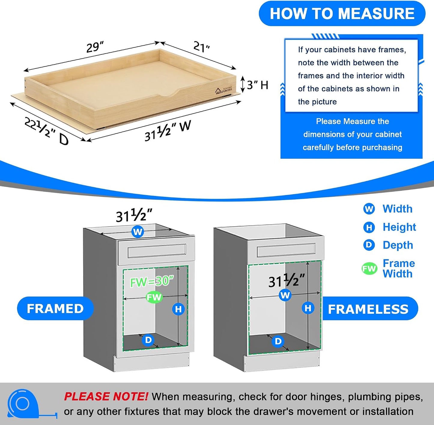 WelFurGeer Premium Birchwood Pull-Out Cabinet Drawers, 26" W x 21" D Pull Out Cabinet Organizer, Heavy-Duty Cabinet Organizer with Easy Installation, Space-Saving Pullout Drawer for Home & Kitchen