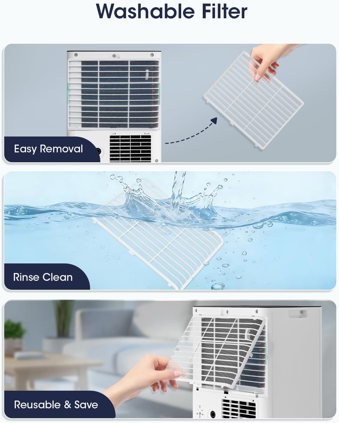 14000BTU Portable Air Conditioner, 4-in-1 700 Sq. Ft, Quiet for room | 14000BTU AC cools 700sq.ft, 4-in-1 cool/fan/dry/sleep, quiet, LED, remote, 24H timer, kit, for bed/office/dorm.