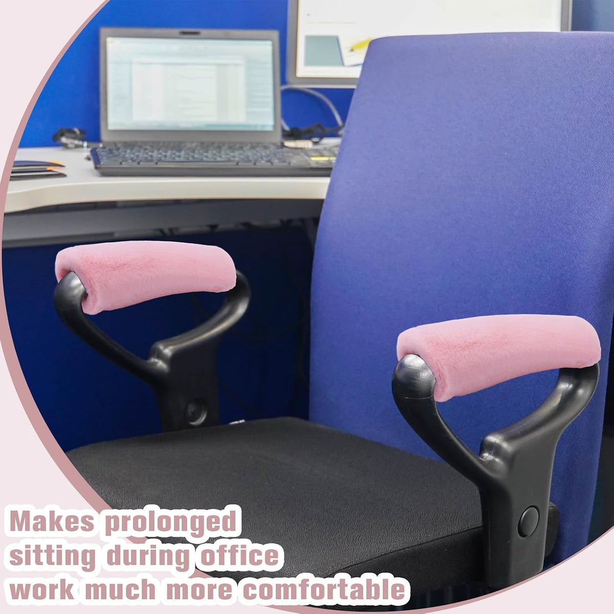 Threlaco 2 Pcs Wheelchair Armrest Covers Soft Fluffy Foam Wheelchair Armrest Pads Non Slip Arm Rest Cover Cushion Pad for Armchairs Office Chairs(Blue)