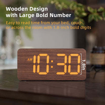 uscce Wooden Digital Alarm Clocks for Bedrooms with 0-100% Dimmable Display